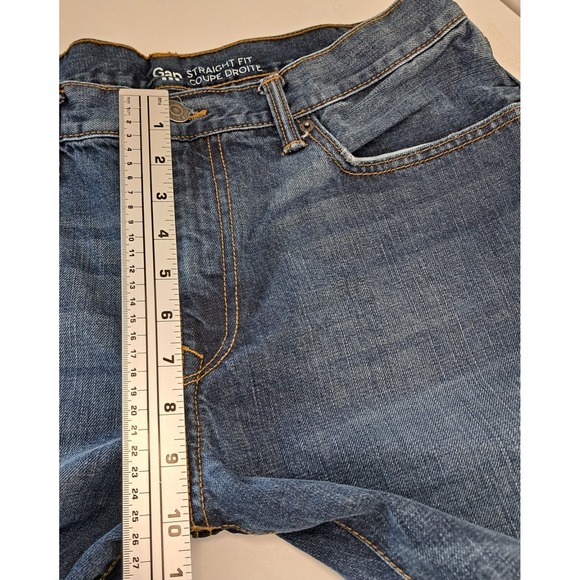 Gap Denim Straight Fit Blue Jeans Mens 33x28 Distressed Holes Grunge Worn - Picture 13 of 14